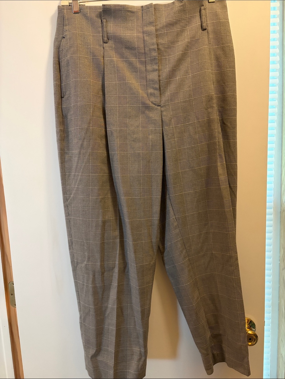 DKNY Gray Plaid High-Waist Trousers